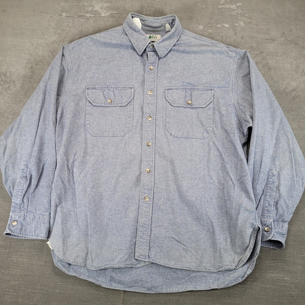 REI Mens Shirt Blue Button Down Heavy Shirt Long Sleeve Outdoor Size XL